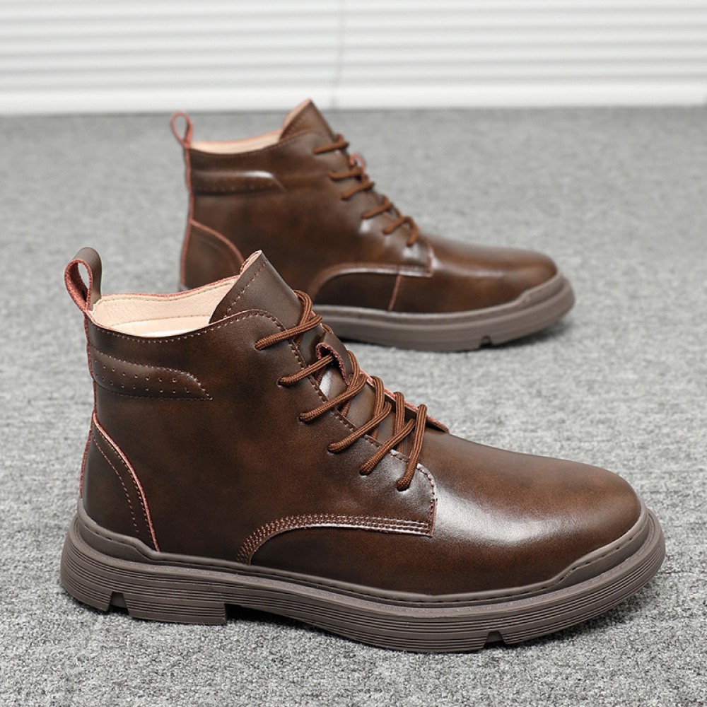 Men's Autumn and Winter New High-Top Cotton Shoes Leather Casual Short Martin Boots